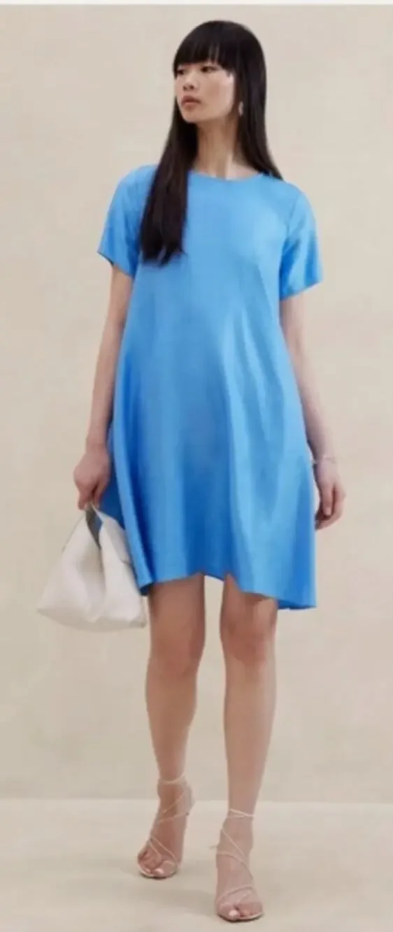 NEW Banana Republic S Aurelia Linen Blend Mini Dress Blue Shift Coastal Casual
